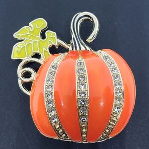 Rhinestone Halloween Pumpkin Brooch Pin